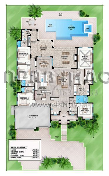 Проект одноэтажного дома с гаражом на три и более машин в прибрежном стиле S5-350 (207-00057)