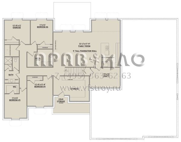 Проект двухэтажного дома с гаражом на три и более машин в стиле Ранчо S5-305 (8768-00065)