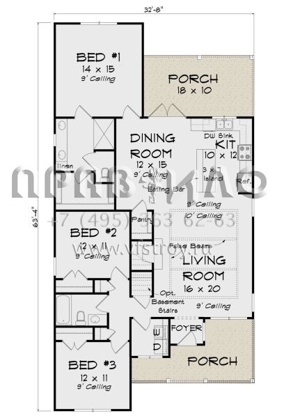Проект одноэтажного дома без гаража в американском стиле S5-145 (4848-00366)