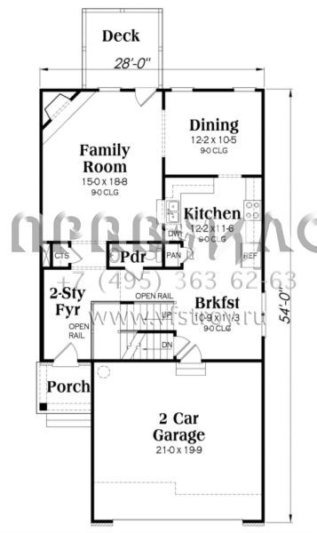 Проект двухэтажного дома с гаражом на две машины в стиле Ранчо S5-195 (009-00125)