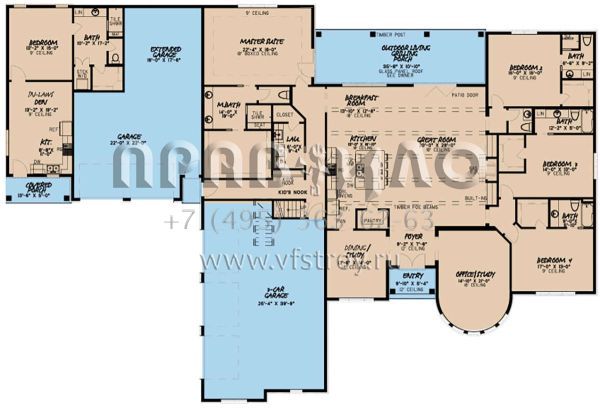 Проект двухэтажного дома с гаражом на три и более машин в английском стиле S5-474 (8318-00088)