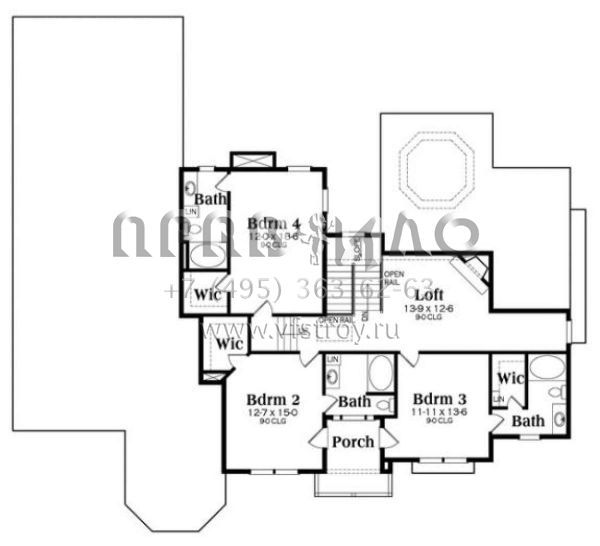 Проект двухэтажного дома с гаражом на три и более машин в стиле Ранчо S5-362 (009-00256)