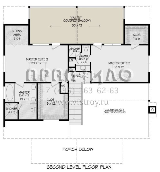 Проект двухэтажного дома с гаражом на две машины в стиле Ранчо S5-228 (940-00317)