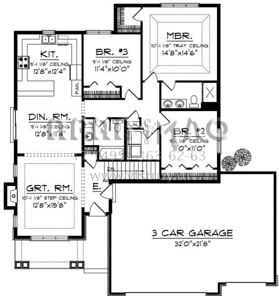 Проект одноэтажного дома с гаражом на три и более машин в стиле Ранчо S5-139 (1020-00087)