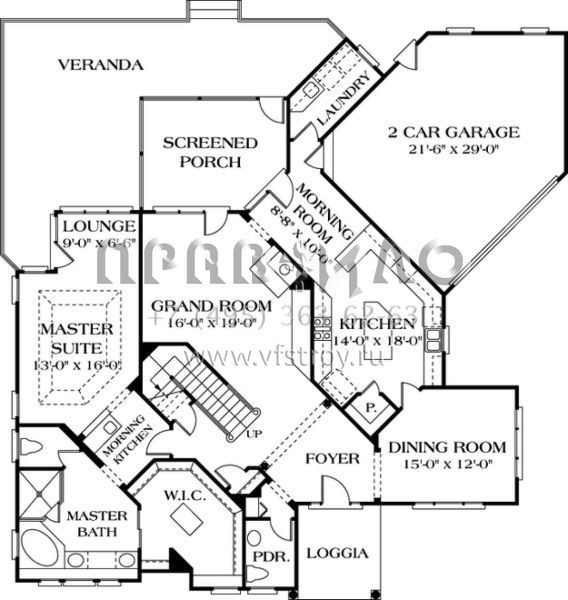 Проект двухэтажного дома с гаражом на две машины в стиле Ранчо S5-270 (3323-00207)