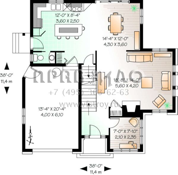 Проект двухэтажного дома с гаражом на одну машину в английском стиле S5-173 (034-00122)