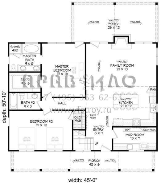 Проект двухэтажного дома без гаража в стиле Ранчо S5-189 (940-00004)