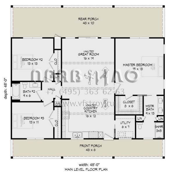 Проект одноэтажного дома без гаража в стиле Ранчо S5-143 (940-00482)