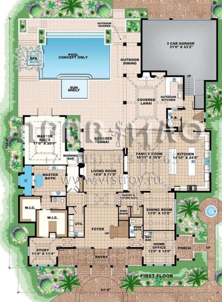 Проект двухэтажного дома с гаражом на три и более машин в прибрежном стиле S5-525 (1018-00235)