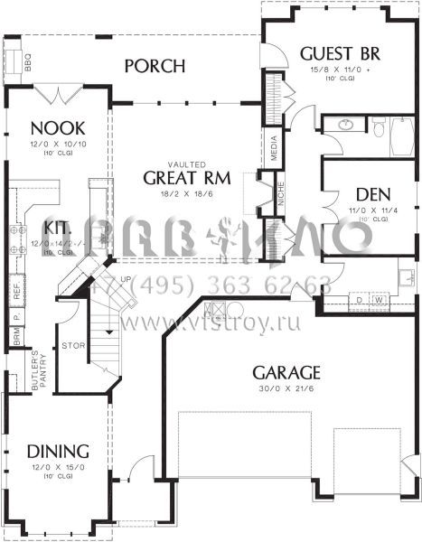 Проект двухэтажного дома с гаражом на три и более машин в английском стиле S5-374 (2559-00613)