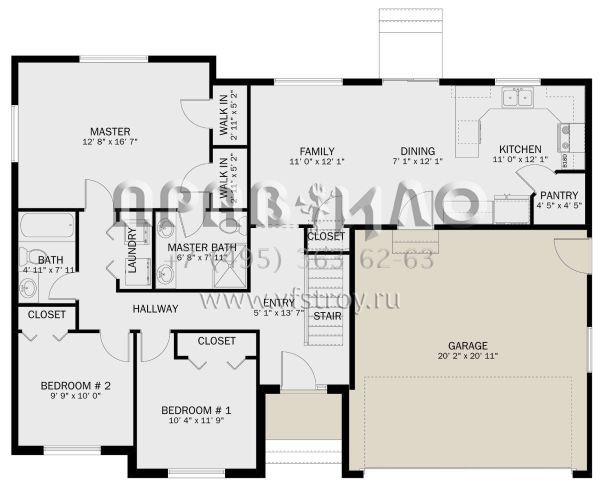 Проект одноэтажного дома с гаражом на две машины в стиле Ранчо S5-117 (2802-00219)