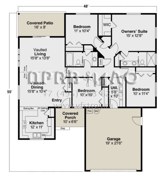 Проект одноэтажного дома с гаражом на две машины в стиле Ранчо S5-149 (035-00932)