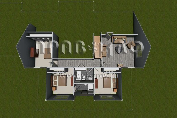 Проект двухэтажного дома с гаражом на три и более машин в стиле Ранчо S5-303 (4848-00383)