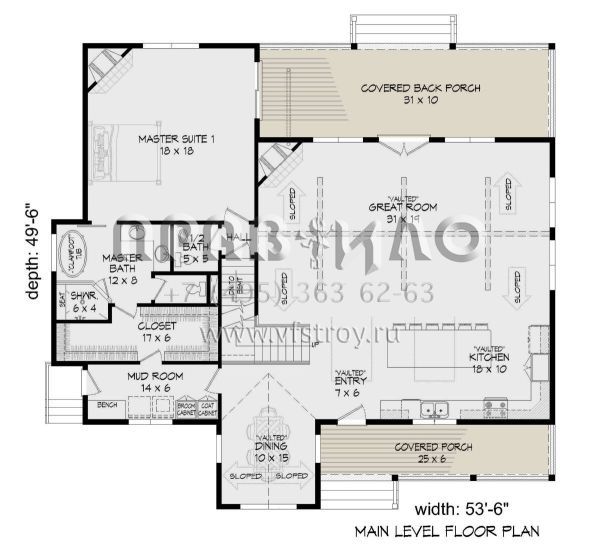 Проект двухэтажного дома без гаража в стиле Ранчо S5-237 (940-00470)