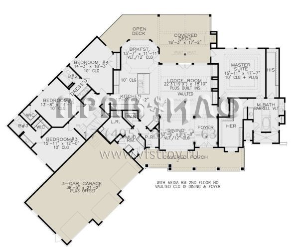 Проект одноэтажного дома с гаражом на три и более машин в американском стиле S5-291 (699-00255)
