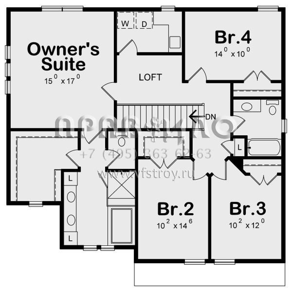 Проект двухэтажного дома с гаражом на две машины в американском стиле S5-215 (402-01590)