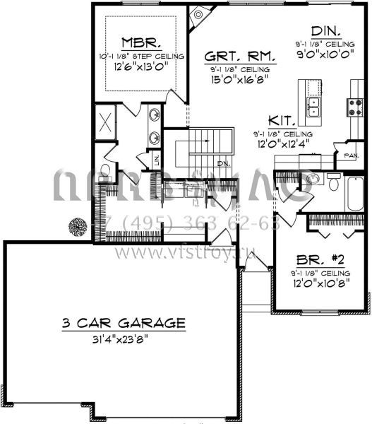 Проект одноэтажного дома с гаражом на три и более машин в стиле Ранчо S5-127 (1020-00279)