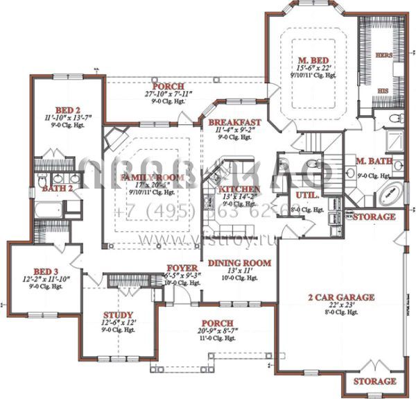 Проект одноэтажного дома с гаражом на две машины в стиле Ранчо S5-248 (1070-00009)