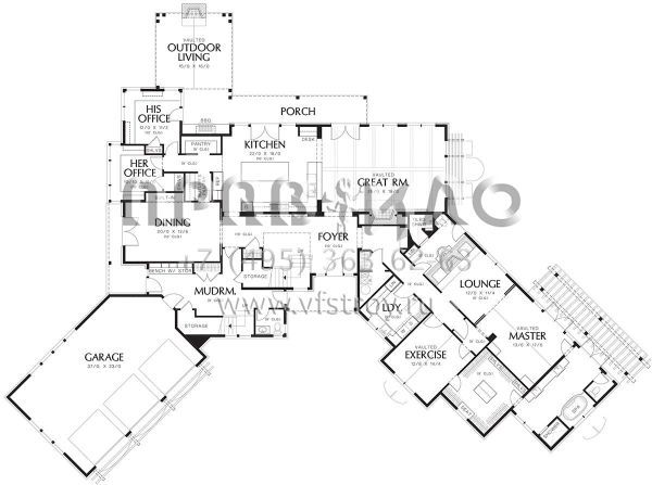 Проект двухэтажного дома с гаражом на три и более машин в американском стиле S5-548 (2559-00791)