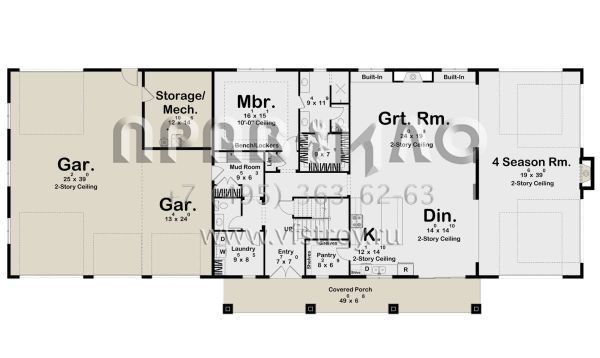 Проект двухэтажного дома с гаражом на три и более машин в стиле БарнХаус S5-330 (963-00825)