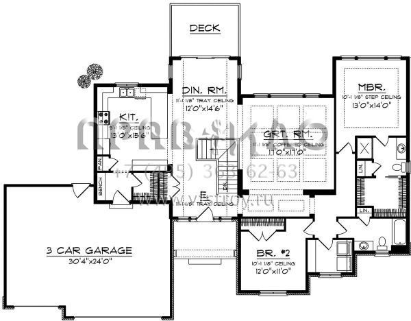 Проект одноэтажного дома с гаражом на три и более машин в стиле Ранчо S5-172 (1020-00169)