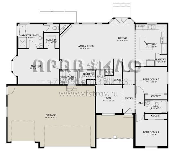 Проект одноэтажного дома с гаражом на три и более машин в стиле Ранчо S5-186 (2802-00114)