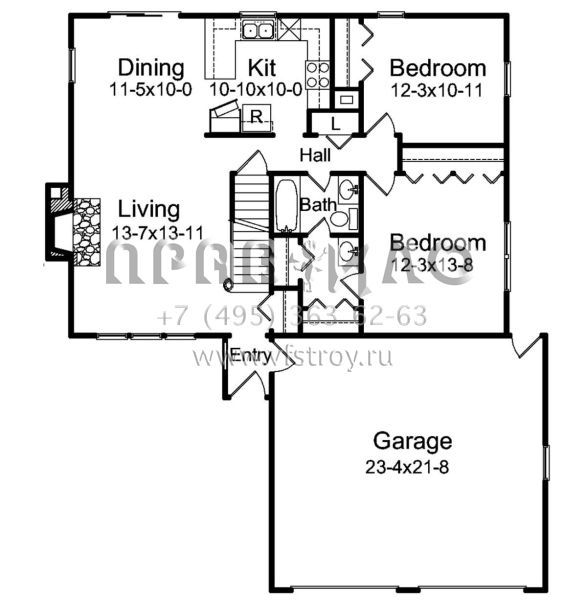 Проект двухэтажного дома с гаражом на две машины в стиле Ранчо S5-180 (5633-00427)