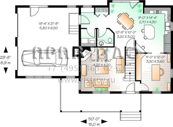 Проект двухэтажного дома с гаражом на две машины в стиле Ранчо S5-156 (034-00420)