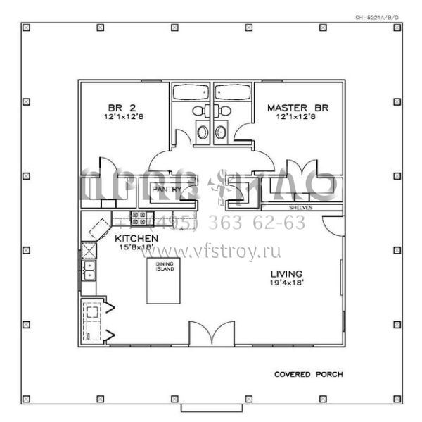 Проект одноэтажного дома без гаража в стиле Ранчо S5-114 (6471-00034)
