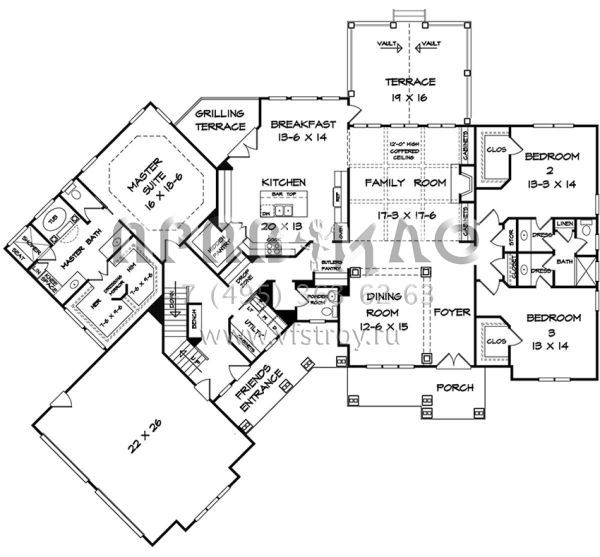 Проект одноэтажного дома с гаражом на две машины в американском стиле S5-284 (6082-00005)