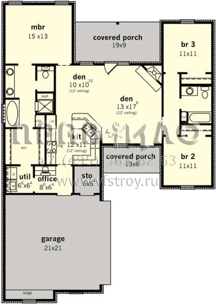 Проект одноэтажного дома с гаражом на две машины в стиле Ранчо S5-134 (9035-00242)