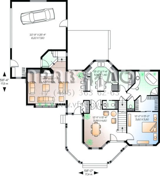 Проект двухэтажного дома с гаражом на одну машину в английском стиле S5-210 (034-00053)