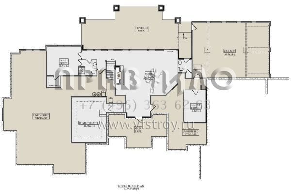 Проект одноэтажного дома с гаражом на три и более машин в современном стиле S5-435 (5631-00118)