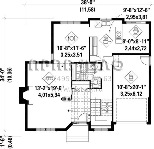 Проект двухэтажного дома с гаражом на одну машину в английском стиле S5-159 (6146-00065)
