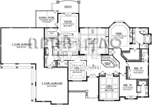 Проект одноэтажного дома с гаражом на три и более машин в американском стиле S5-352 (1020-00219)
