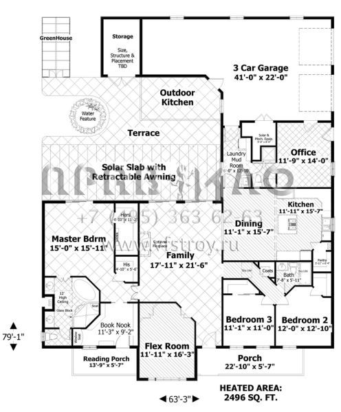 Проект одноэтажного дома с гаражом на три и более машин в стиле Ранчо S5-232 (036-00253)