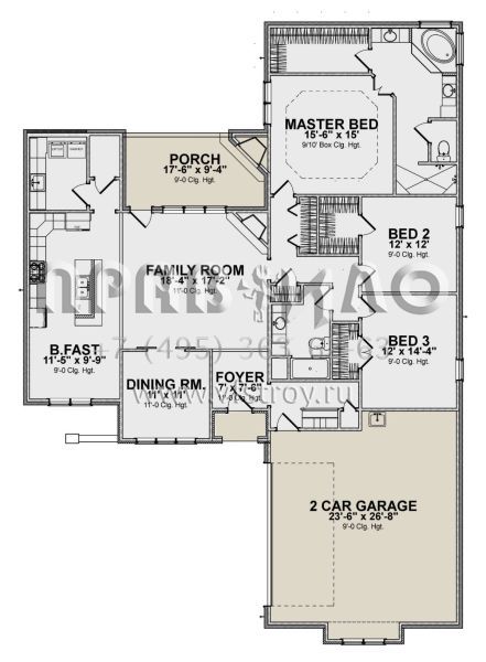 Проект одноэтажного дома с гаражом на две машины в стиле Ранчо S5-205 (1070-00282)