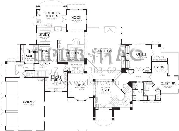 Проект двухэтажного дома с гаражом на три и более машин в прибрежном стиле S5-839 (2559-00795)