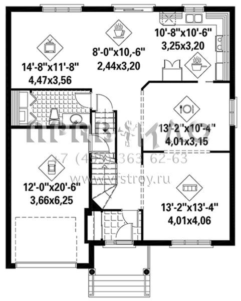Проект двухэтажного дома с гаражом на одну машину в английском стиле S5-213 (6146-00225)