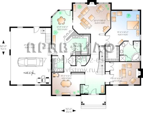 Проект двухэтажного дома с гаражом на две машины в стиле Ранчо S5-325 (034-00018)
