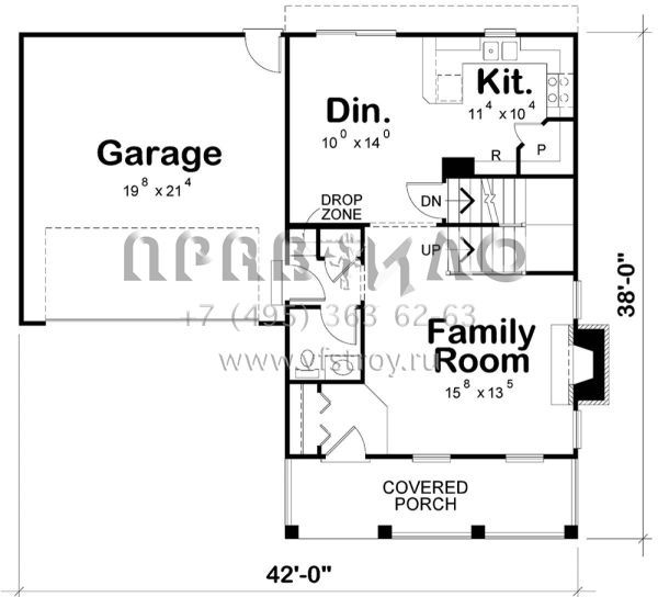 Проект двухэтажного дома с гаражом на две машины в стиле Ранчо S5-170 (402-01565)