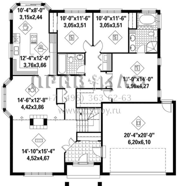 Проект одноэтажного дома с гаражом на две машины в английском стиле S5-162 (6146-00350)