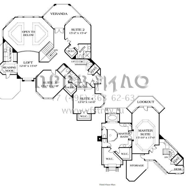 Проект трехэтажного дома с гаражом на три и более машин в стиле Ранчо S5-652 (3323-00549)