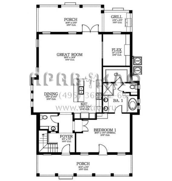 Проект двухэтажного дома с гаражом на две машины в стиле Ранчо S5-293 (3978-00038)
