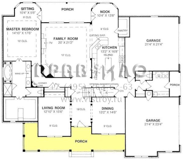 Проект двухэтажного дома с гаражом на три и более машин в стиле Ранчо S5-364 (4848-00271)