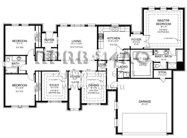 Проект одноэтажного дома с гаражом на две машины в английском стиле S5-199 (9940-00009)