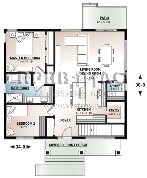 Проект одноэтажного дома без гаража в скандинавском стиле S5-95 (034-01222)