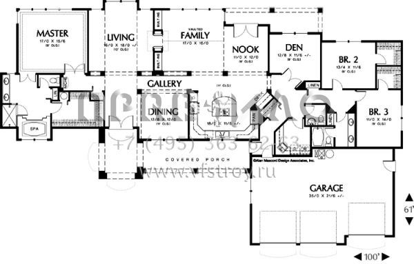 Проект одноэтажного дома с гаражом на три и более машин в английском стиле S5-279 (2559-00157)
