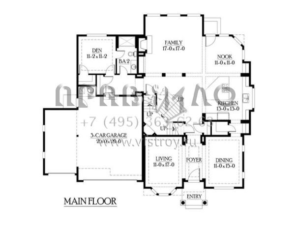 Проект двухэтажного дома с гаражом на три и более машин в американском стиле S5-345 (341-00138)