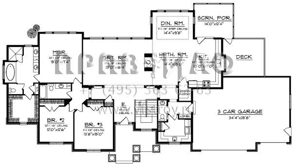 Проект одноэтажного дома с гаражом на три и более машин в стиле Ранчо S5-250 (1020-00152)
